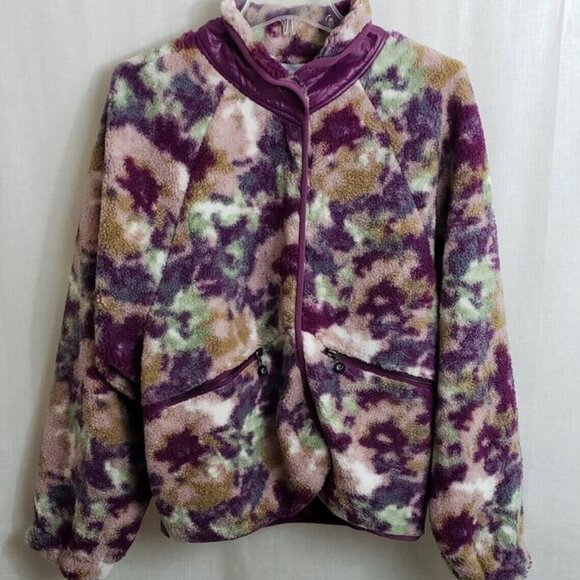 Johnny Was Calme Jacket Womens M Pink Fleece Bomber Watercolor Floral Camo - Picture 4 of 7